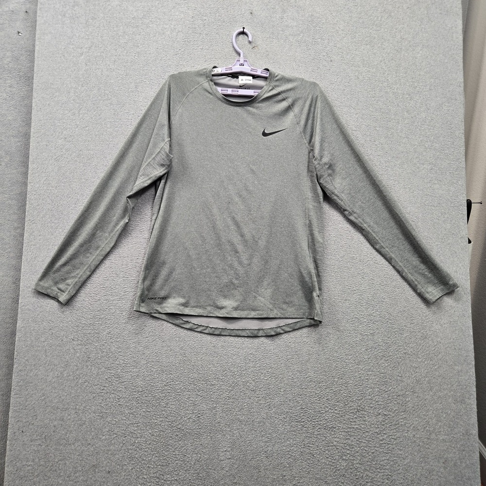 Nike Men Activewear Top L Gray Activewear Logo Long Sleeve Stretch Lightweight